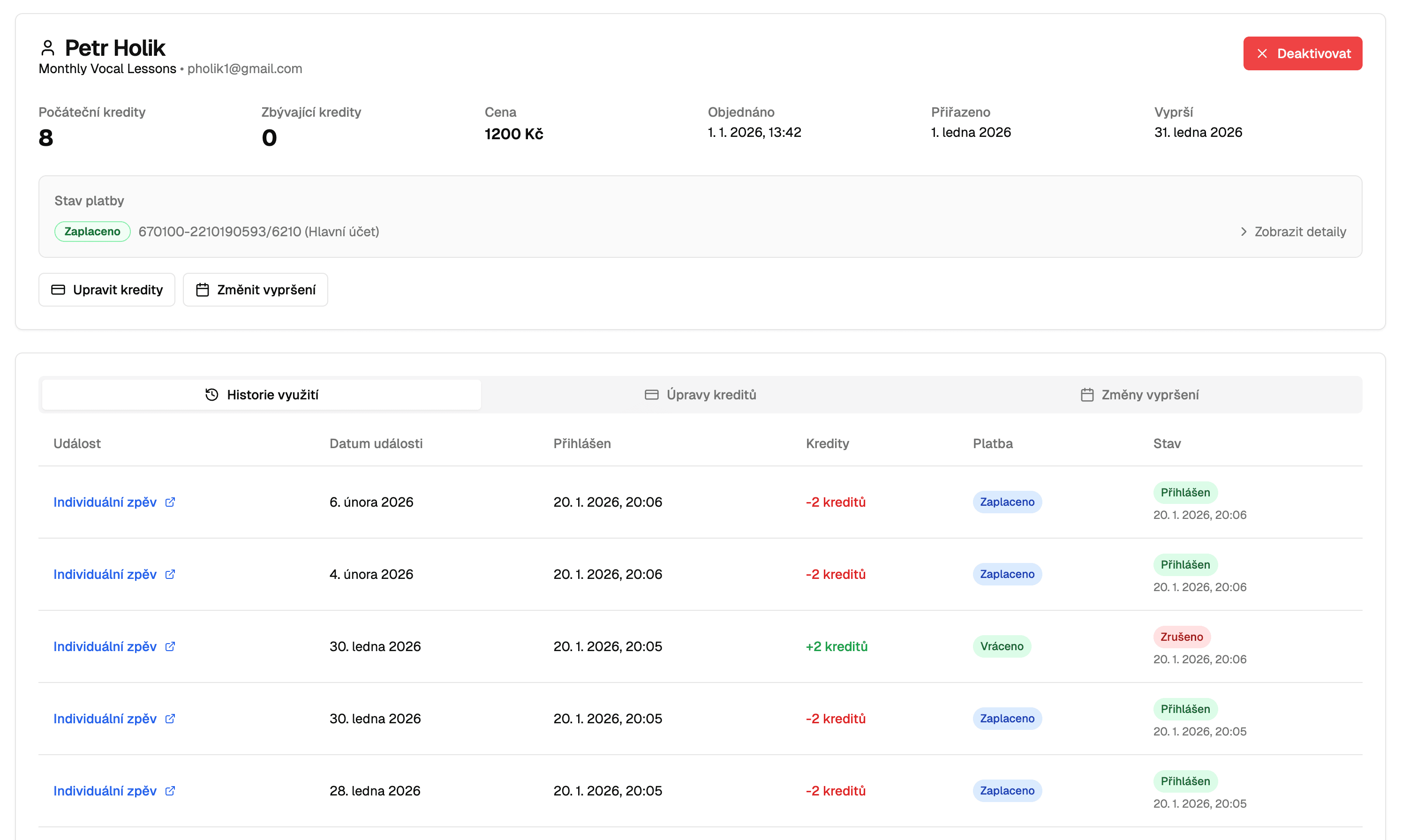 Předplatné a kredity